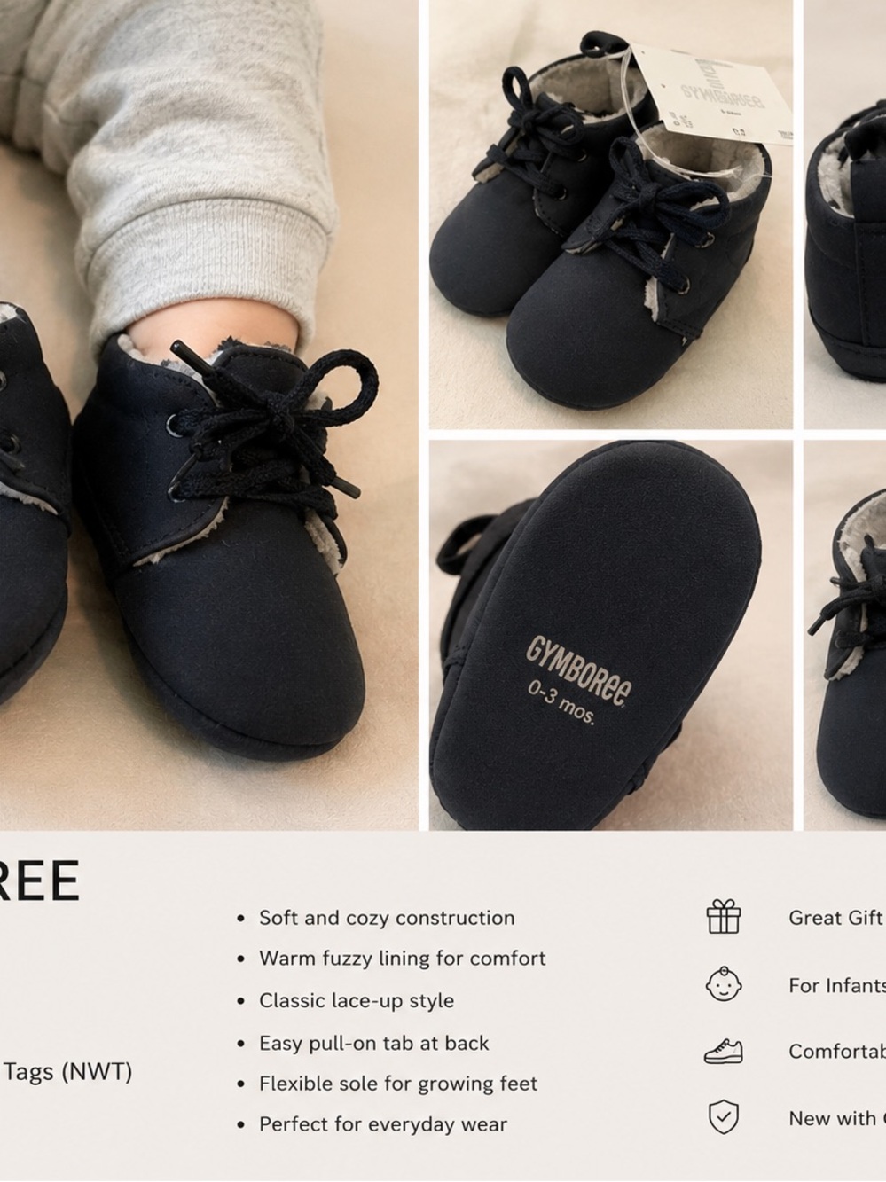 Baby Gymboree Faux Suede Lace-Up Booties – Navy | Baby Shoes | New with Tags